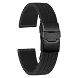 ULLCHRO Silicone Watch Strap Replacement Rubber Watch Band Waterproof Stripe Pattern - 16mm, 18mm, 20mm, 22mm, 24mm Watch Bracelet with Stainless Steel Deployment Black Buckle (22mm, Black02)