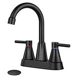 KHQF 4 inches Bathroom Faucet for 3 Hole,2-Handle Bathroom Sink Faucets with Pop Up Drain (Matte Black)