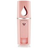 Portable Nano Facial Mister Mini Facial Steamer Atomization Eyelash Extensions with Mirror & 20ml Visual Water Tank (Pink)