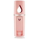 Portable Nano Facial Mister Mini Facial Steamer Atomization Eyelash Extensions with Mirror & 20ml Visual Water Tank (Pink)