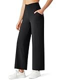 G4Free High Stretch Wide Leg Yoga Pants for Women,High Waist Casual Pants with Pockets (Black,L,25")