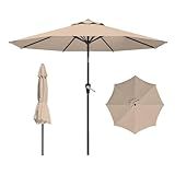 AreShark 9 FT Patio Umbrella for Outdoor, Outdoor Umbrella with Push Button Tilt and Crank, Outdoor Patio Umbrellas with 8 Sturdy Ribs for Market, Garden, Deck, Backyard, Pool (Beige)