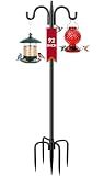 Gtongoko Bird Feeder Pole for Outdoors Heavy Duty, 92 Inch Double Shepherds Hook with 5-Prong Stable Base, 3/4 Inch Thick Hummingbird Feeder Stand for Hanging Plants, Lanterns, 1 Pack