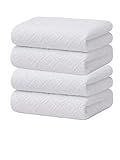 SYDR Premium Kitchen Towel (16”x 28”, 4 Pack), Cotton Kitchen Hand Towel, Jacquard Diamond Weave, Highly Absorbent Tea Towel Set with Hanging Loop, White