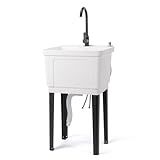 VINGLI 13-Gallon Utility Sink Laundry Tub for Washing Room, Freestanding Utility Sink with Stainless Steel Faucet, (White, 19.7"W x 18.9"D x 33"H)