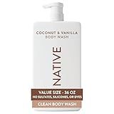 Native Body Wash for Women & Men, Coconut & Vanilla, 36 oz Pump Bottle, Sulfate-Free & Gentle