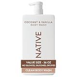 Native Body Wash for Women & Men, Coconut & Vanilla, 36 oz Pump Bottle, Sulfate-Free & Gentle
