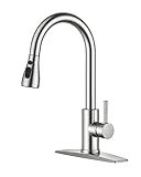 FORIOUS Kitchen Faucets with Pull Down Sprayer, Brushed Nickel, High Arc Single Handle Classic Stainless Steel Sink Faucet 1 or 3 Hole, Suitable for Farmhouse Camper Laundry Rv Bar