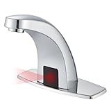 Chrome Automatic Touchless Bathroom Faucet Commercial Motion Sensor Bathroom Sink Faucet with Deck Plate Brass Hands-Free Faucet 1 or 3 Hole Operated for Lavatory Bathroom