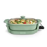 bella Make & Take Electric Skillet, Fits-anywhere™ kitchenware, EverGood™ Ceramic Coating, Adjustable Temperature & Dishwasher-Safe Tempered Glass Lid, Cast Aluminum Base, 1200 Watt, Seaglass