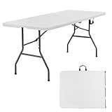 PayLessHere | 6FT Folding Table | Portable Plastic Table with Carry Handle | Waterproof & Foldable Table Design | Steel Frame with Lock | White | for Events, Camping, Indoor & Outdoor Use