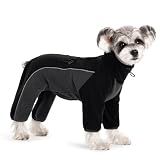 Fleece Dog Coat for Small Medium Dog,Pullover Pajamas Jumpsuit Bodysuit Puppy Coats with Legs, Pet Windproof Warm Cold Weather Jacket Full Body Vest Cozy Snowsuit Outfit Clothes (Black, M)