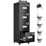 Aobabo 4 Drawer File Cabinet with Lock and Wheels, Metal Vertical Filing Cabinet with Anti-Tilt Interlock System for Home Office, Fits Letter/Legal Size, Black,Required Assembly