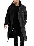 Makkrom Mens Double Breasted Trench Coat Casual Lapel Collar Business Winter Long Overcoats