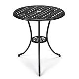 GarveeHome Patio Bistro Table, 24" Round Outdoor Coffee Table with 2" Umbrella Hole, Outdoor Cast Aluminum Bistro Table Side Table with Iron Frame for Balcony Backyard Lawn and Garden, Classic Black