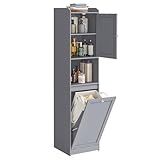 VASAGLE Tall Storage Cabinet, Storage Unit with Removable Laundry Basket, Compartment and Cabinet, for Bathroom, Living Room, 15.8 x 15.8 x 66.9 Inches, Dove Gray UBBC761G02