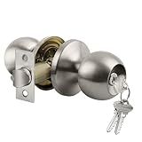 BESTTEN Keyed Entry Door Knob with Lock, Interior and Exterior Door Lock, Standard Ball, Satin Nickel
