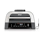 Ninja DG551 Foodi Smart XL 6-in-1 Indoor Grill with Air Fry, Roast, Bake, Broil, & Dehydrate, Foodi Smart Thermometer, 2nd Generation, Black/Silver