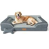 CWAWZ Extra Large Dog Bed, Orthopedic XL Dog Bed with Cooling Gel Memory Foam, Waterproof Pet Bed with Removable Washable Cover, 42" Pet Sofa Couch Dutch Velvet with Bone Toy, Dark Gray