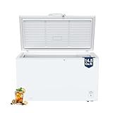 Large Chest Freezer, 14.5 Cu.Ft Commercial Deep Freezer with 8 Level Adjustable Temperature(-11.2°F to 10.4°F), Energy Saving Freezer with Removable Basket, Universal Wheels, White