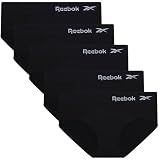 Reebok Hipster Panties for Women - 5 Pack Stretch Performance Seamless Underwear with Relaxed Tag-Free Waistband (S-XL), Size Medium, All Black
