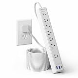 10Ft Flat Extension Cord with Multiple Outlets, Surge Protector Power Strip