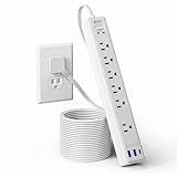 10Ft Extension Cord with Multiple Outlets, SUPERDANNY Flat Plug Surge Protector Power Strip 10 Ft Long Cord, 6 Outlets & 3 USB Ports, Charging Station for Home Office, College Dorm Room Essentials