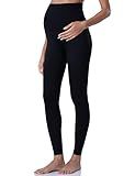 POSHDIVAH Women's Maternity Leggings Over The Belly Pregnancy Yoga Pants Active Wear Workout Leggings Black Large