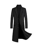 xxxiticat Men's Winter Trench Coat Long Sleeve Notch Lapel Single Breasted Quilted Cotton Long Overcoat Jacket Wool Pea Coat(BL,3XL)