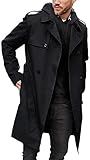 Gafeng Men's Trench Coat Slim fit Double Breasted Belted Windbreaker Lapel Long Jacket Casual Windproof Overcoat