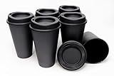 Rolling Sands USA Made 16 oz Reusable Coffee Cups with Lids 6 Pk, To Go Travel Cups, Hot or Cold Drinks, Dishwasher and Microwave Safe, Black