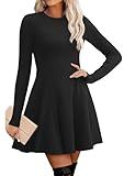 OFEEFAN Dresses for Women Black Long Sleeve Sweater Dress Ribbed Knit Flare A Line Tunic Dresses M