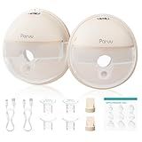 Paruu Hands Free Breast Pump P16, Wearable Breast Pump Electirc Portable with 4 Modes & 12 Levels, Max 309mmHg Strong Suction 19/21/24mm Flange Inserts Wearable Breastfeeding Pump, 2 Pack（Nude