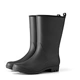 HISEA Women Rubber Boots Waterproof Wide Calf Rain Boots Mid-Calf PVC Rubber Rain Boot Matte Surface Seamless Mid Height Rain Shoes for Women's Rain Footwear Outdoor Garden Work Walking