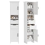 GRUSIGN 67" Tall Bathroom Storage Cabinet, Narrow Bathroom Cabinet with 2 Doors, 2 Drawers and 2 Adjustable Shelves, Slim Storage Cabinets for Kitchen, Living Room, Entryway, White