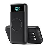 Wireless Portable Charger 40800mAh with 3 Built-in Cables,7-in-1 15W Wireless Charging Power Bank,25W PD QC 4.0 Fast Charging USB C LCD Display Battery Pack for iPhone 16/15/13/12,Samsung,Android etc