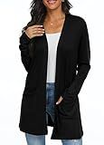 QIXING Womens Lightweight Long Cardigan with Pocketes,Black,M
