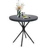 EortheX 23" Outdoor Round Coffee Side Table, Versatile Patio Metal Bistro, End, or Accent Table with Tempered Glass Top, Small Outdoor Furniture Solution for Patio or Home Use