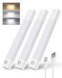 EZVALO 3 Pack 7” Motion Sensor Light Indoor, Wireless Under Cabinet Lighting, 30 LED Rechargeable Closet Lights, Dimmable, 3 Color Temperatures, Counter Lights for Wardrobe, Pantry, Bedroom, Kitchen