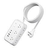 Extension Cord 15 ft, Power Strip with 6 Outlets 4 USB Charger(2 USB C Port), Flat Plug Outlet Extender Long Cord, Protection for Indoor, Home, Office Supplies, Dorm Room Essentials