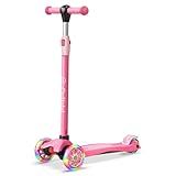 Dribbl 3-Wheel Kids Scooter - Lean-to-Steer Technology, Adjustable Height Handlebar, Wide Anti-Slip Deck, Scooter for Boys & Girls Ages 3+, Child Safety Approved, Support Riders Up to 165 lbs, Pink