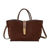 Suede Handbags for Women Trendy Crossbody Bags Vintage Suede Top Handle Bag for Fall and Winter (Dark Brown)
