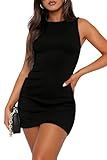 WIHOLL Womens Boat Neck Sleeveless Mini Dress Spring Summer Club Party Bodycon Dresses 2024 2025 Trendy Wedding Guest Dress Graduation Outfits Sexy Date Night Going Out Cocktail Formal Black M