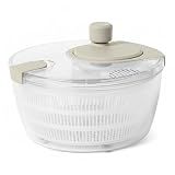 Amazon Basics Salad Spinner with Non-Skid Base and Spin Knob, Removable Basket Colander, 4.2 qt., BPA-Free, Linen Gray