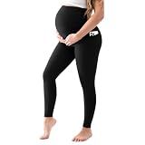 Walifrey Maternity Leggings with Pockets Over the Belly Black L
