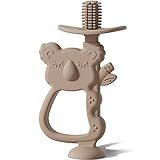 Moonkie Teething Toy, Safe & Easy to Hold BPA Free Silicone Teethers, 360° Baby Toothbrush with Suction Base, Teether Toys Best for Babies 6-12 Months (Koala Warm Taupe)