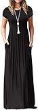 DEARCASE Maxi Dress for Women Black Large Crewneck Short Sleeves Wedding Guest A-line Casual Party Vintage Spring Summer Beach Long Dresses with Pockets