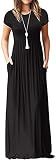 DEARCASE Maxi Dress for Women Black X-Large Crewneck Short Sleeves Wedding Guest A-line Casual Party Vintage Spring Summer Beach Long Dresses with Pockets