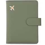 Melsbrinna Premium Leather Passport Holder Covers Case, Waterproof Rfid Blocking Travel Wallet Passport Holder with Pen Holder, Cute Passport Book for Women/Men (Simplicity, AE-Moss green)