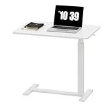 Sweetcrispy Overbed Bedside Table with Wheels, Adjustable Hospital & Home Use Bed Table, Rolling Laptop Table, Mobile Standing Desk, White